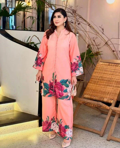 2 Pcs Printed Veronica Silk Shirt & Trouser - Umer Dawood