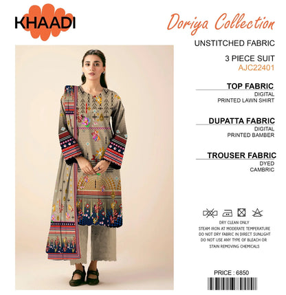 Khaadi Doriya Collection 3 Pcs Lawn | Unstitched Fabric Casual Wear - Umer Dawood