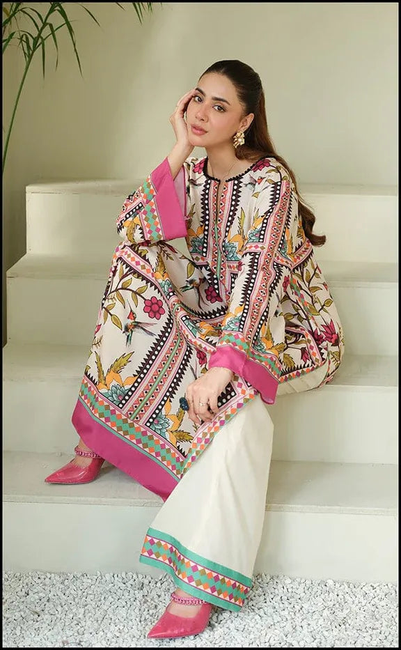 LULUSAR PREMIUM SILK - 3 PC DIGITAL PRINTED SUIT VANILLA SORBET BY UMER DAWOOD - Umer Dawood