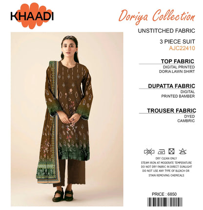 Khaadi Doriya Collection 3 Pcs Lawn | Unstitched Fabric Casual Wear - Umer Dawood