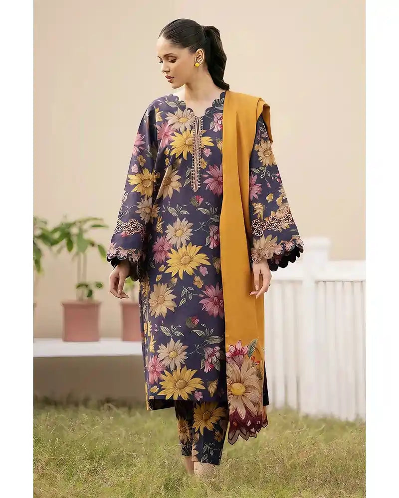 BAROQUE – 3PC Digital Printed Suit with Embroidered Patches by Umer Dawood UD-021