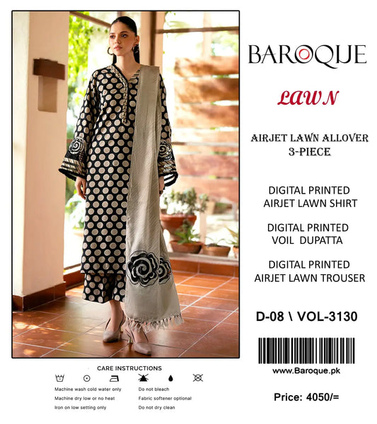 BAROQUE – 3PC Digital Printed Suit with Organza Embroidered Patches UD-022