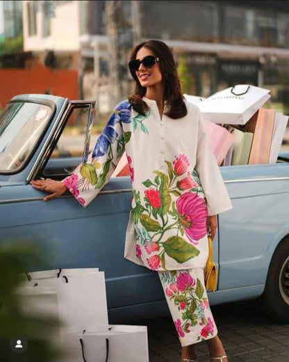 SILK FLORAL DIGITAL PRINTED UNSTITCHED SUIT - 3 PC BY UMER DAWOOD - Umer Dawood