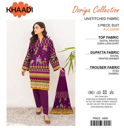 Khaadi Doriya Collection 3 Pcs Lawn | Unstitched Fabric Casual Wear - Umer Dawood