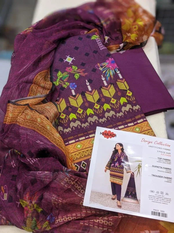 Khaadi Doriya Collection 3 Pcs Lawn | Unstitched Fabric Casual Wear - Umer Dawood