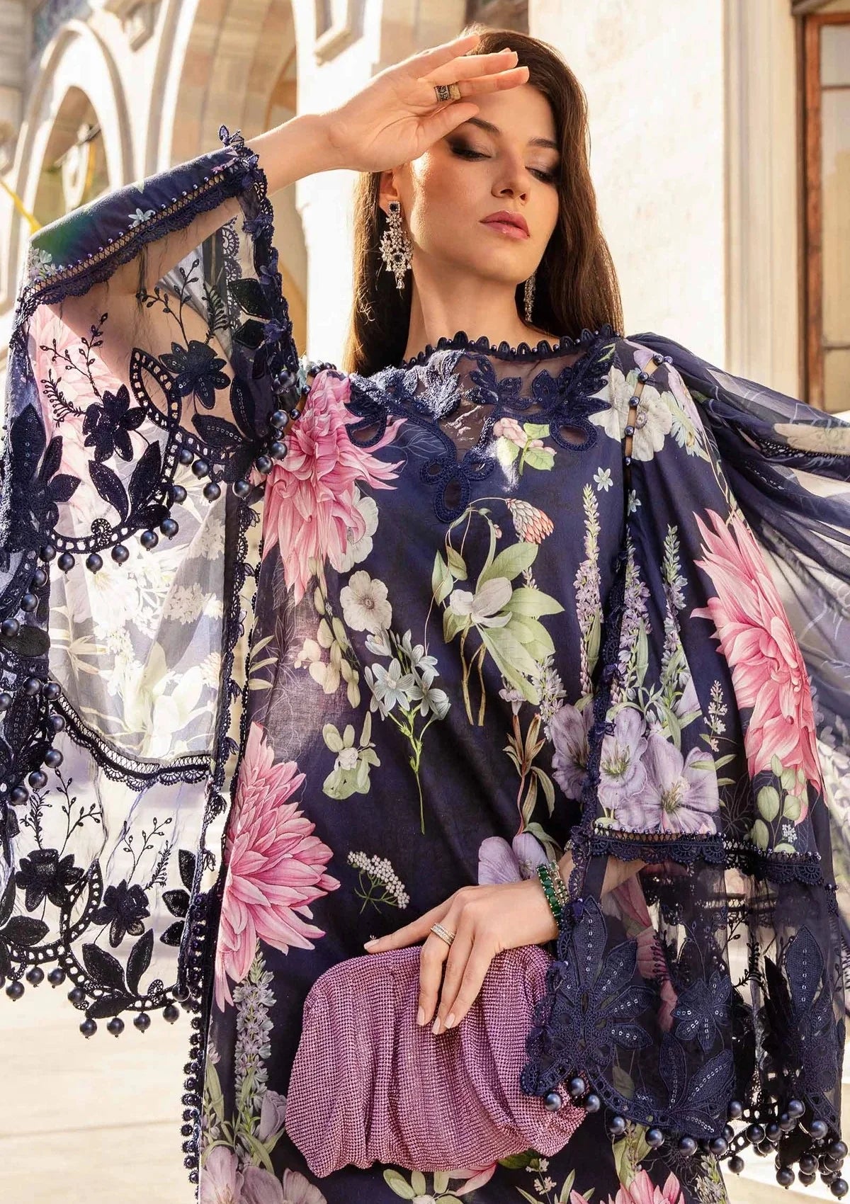 Maria B Digital Printed 3PC Suit with Embroidered Patches UD-024