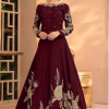 1 Pc Embroidered Round Neck Silk Maxi - Umer Dawood