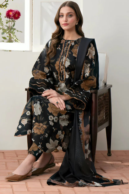 BAROQUE - 2-PC UNSTITCHED DIGITAL PRINTED BLACK KHADDAR SUIT BY UMER DAWOOD - Umer Dawood