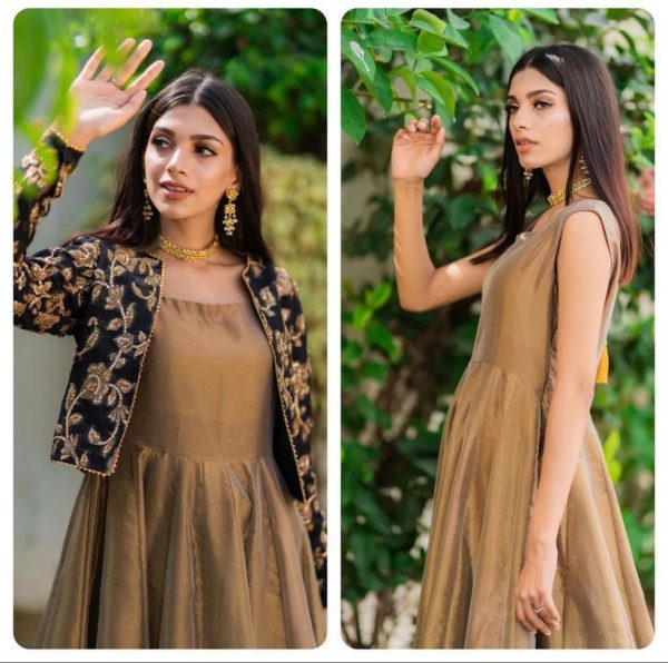 2 Pc Embroidered Round Neck Silk Maxi & Jacket - Umer Dawood