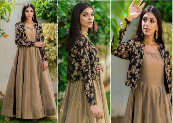 2 Pc Embroidered Round Neck Silk Maxi & Jacket - Umer Dawood