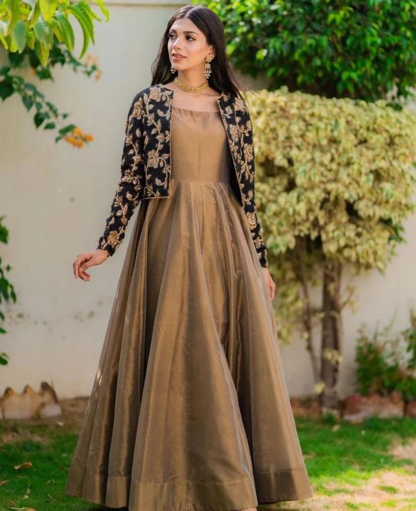 2 Pc Embroidered Round Neck Silk Maxi & Jacket - Umer Dawood