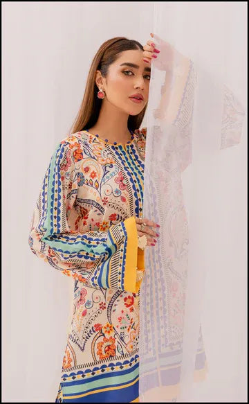 LULUSAR PREMIUM SILK - 3 PC DIGITAL PRINTED SUIT SILK FLORAL BY UMER DAWOOD - Umer Dawood