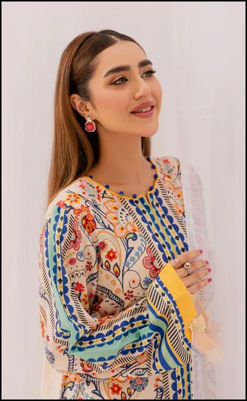 LULUSAR PREMIUM SILK - 3 PC DIGITAL PRINTED SUIT SILK FLORAL BY UMER DAWOOD - Umer Dawood