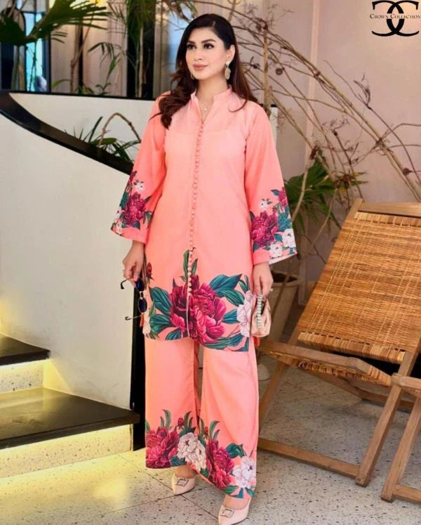 2 Pcs Printed Veronica Silk Shirt & Trouser - Umer Dawood