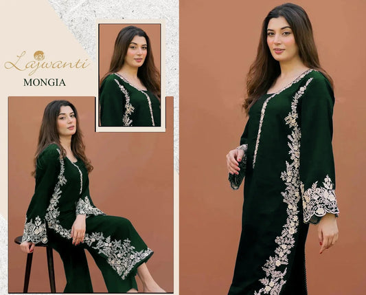 LAJWANTI - 2PC DHANAK EMBROIDERED SUIT MONGIA BY UMER DAWOOD - Umer Dawood