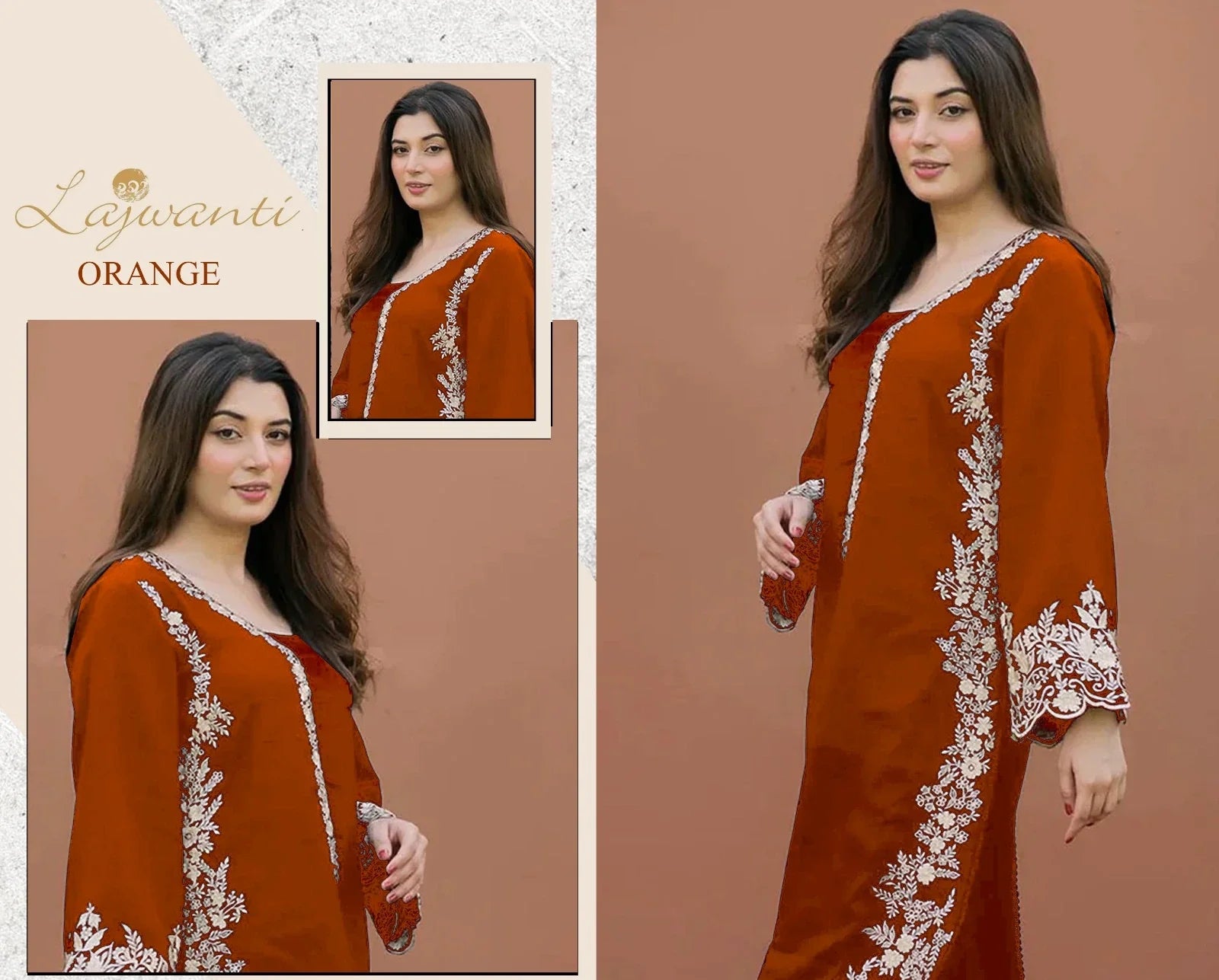 LAJWANTI - 2PC DHANAK EMBROIDERED SUIT ORANGE BY UMER DAWOOD - Umer Dawood