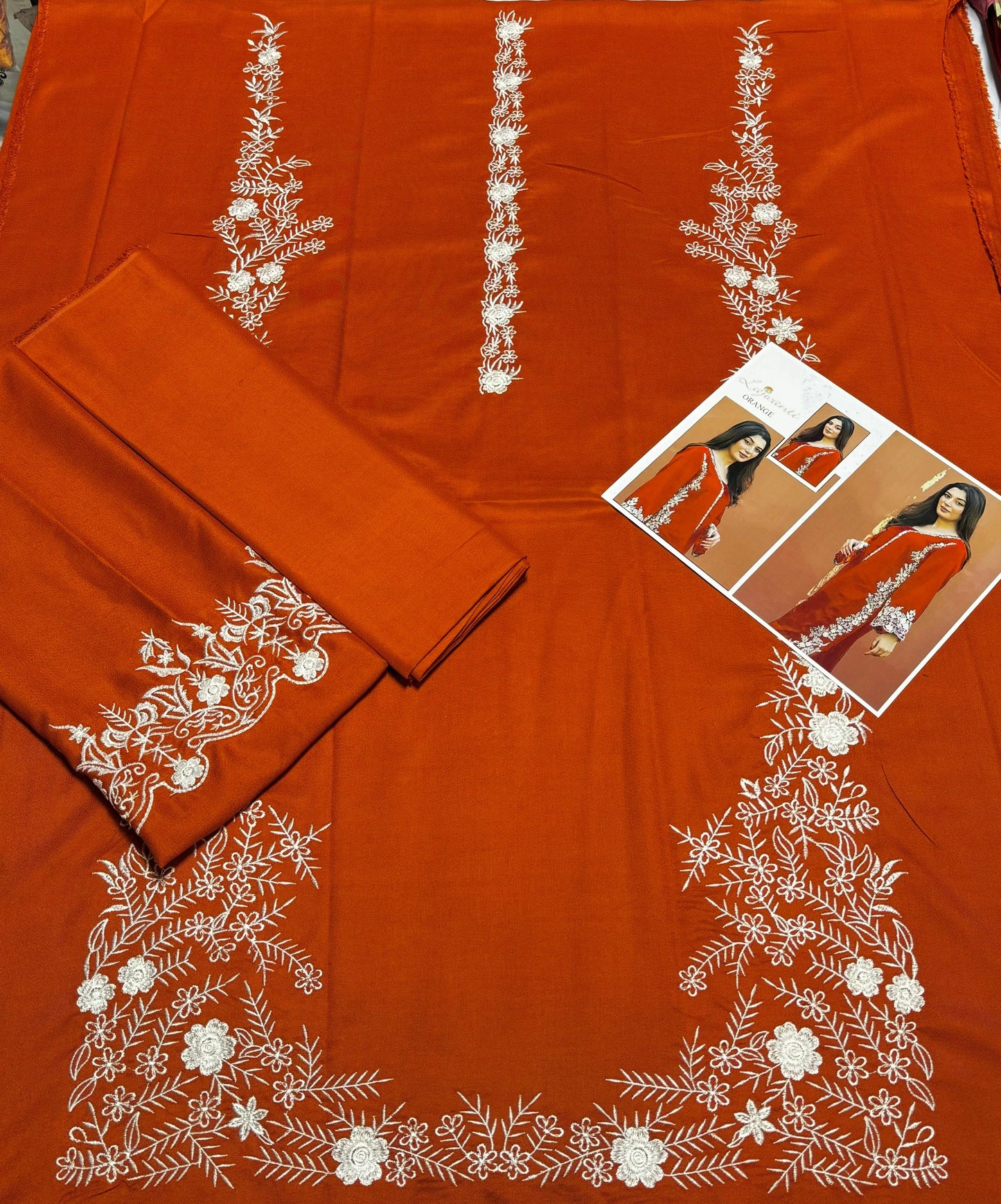 LAJWANTI - 2PC DHANAK EMBROIDERED SUIT ORANGE BY UMER DAWOOD - Umer Dawood