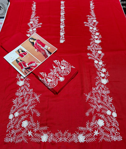 LAJWANTI - 2PC DHANAK EMBROIDERED SUIT RED BY UMER DAWOOD - Umer Dawood