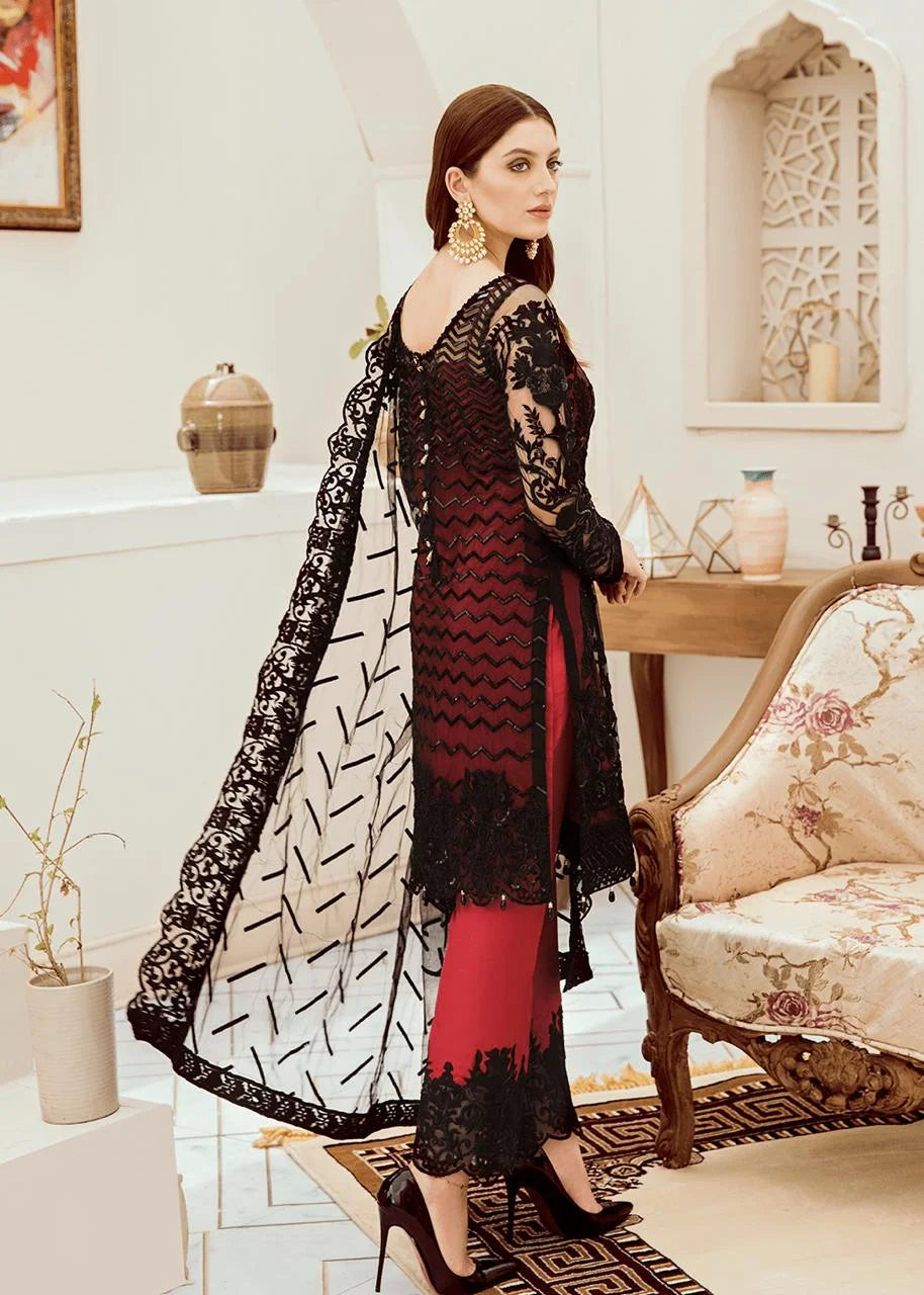 Formal Heavy Embroidered Black Net Party Wear Dress with Inner - Umer Dawood