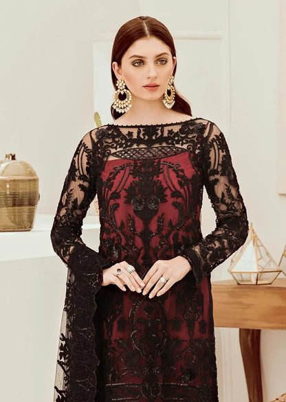 Formal Heavy Embroidered Black Net Party Wear Dress with Inner - Umer Dawood