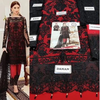 Formal Heavy Embroidered Black Net Party Wear Dress with Inner - Umer Dawood