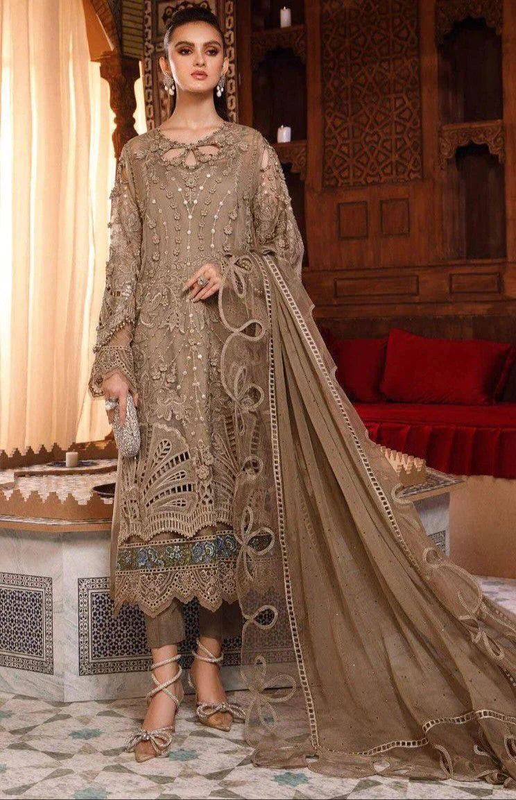 Maria B Formal Collection Brown Organza Dress Unstitched - Umer Dawood