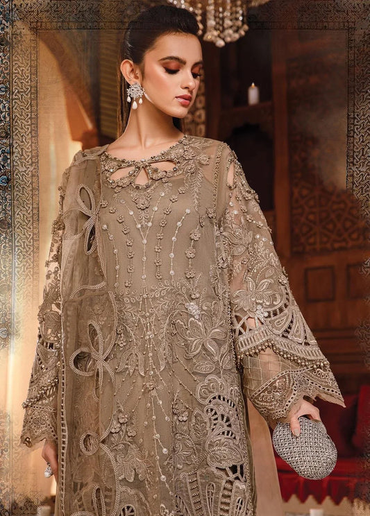 Maria B Formal Collection Brown Organza Dress Unstitched - Umer Dawood