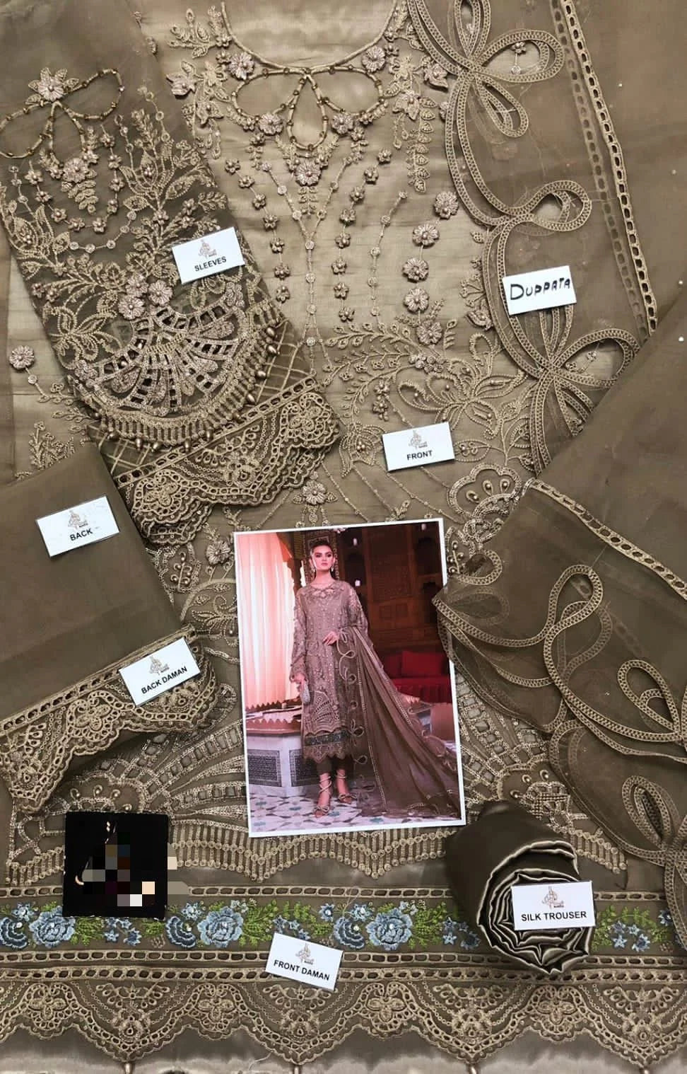 Maria B Formal Collection Brown Organza Dress Unstitched - Umer Dawood