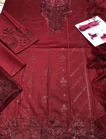 Qalamkar Luxury Embroidered Lawn 3pc with Embroidered Organza Dupatta By Umer Dawood - Umer Dawood