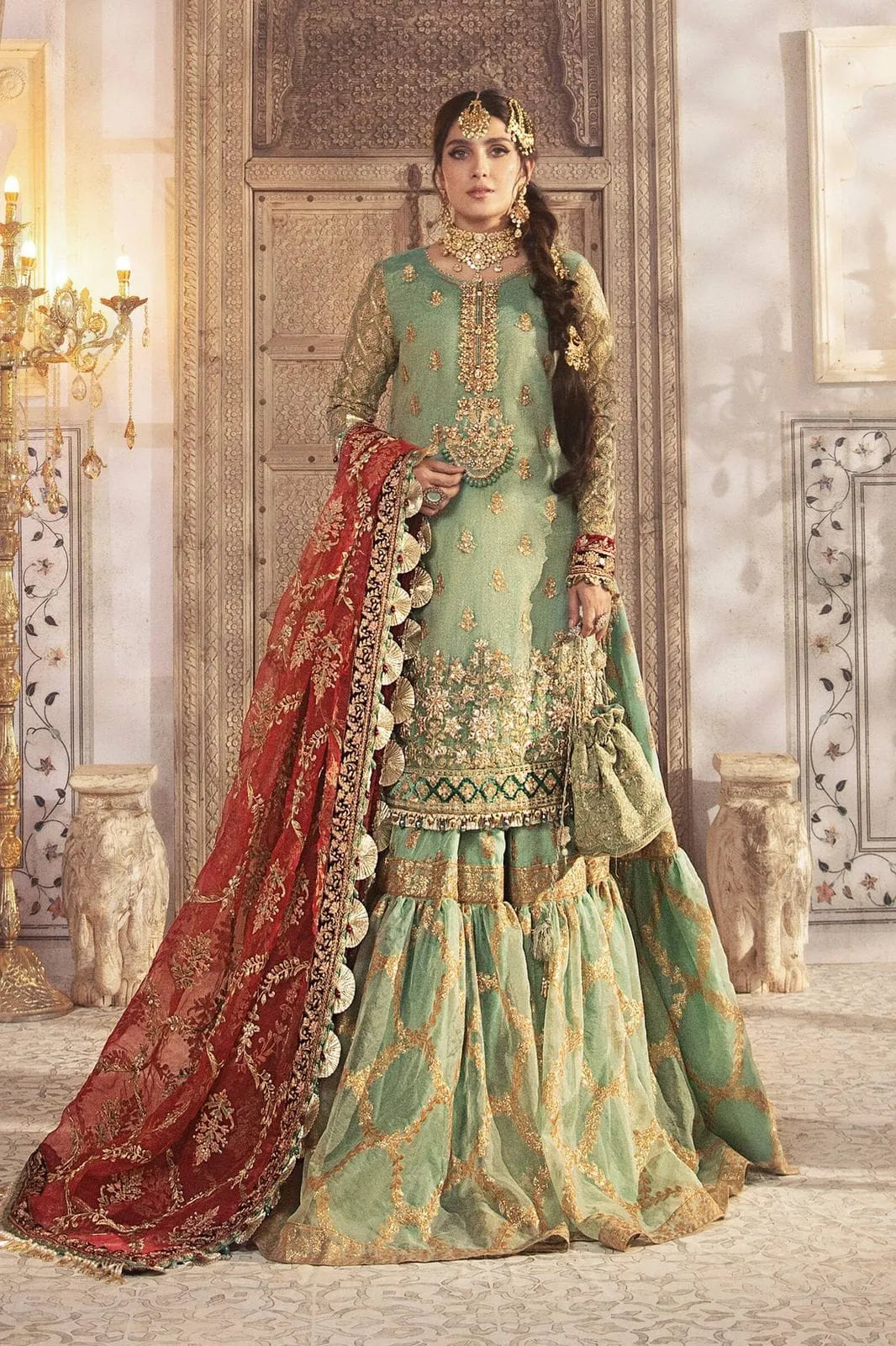 MARIA.B WEDDING COLLECTION - 3 PC EMBROIDERED MASOORI SUIT BY UMER DAWOOD - Umer Dawood