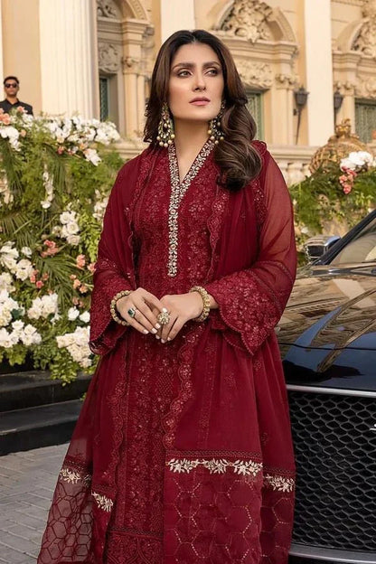 AZURE CHIFFON EMBROIDERED PARTY WEAR UNSTITCHED MASTER REPLICA BY UMER DAWOOD | TOP PAKISTANI DRESS - Umer Dawood